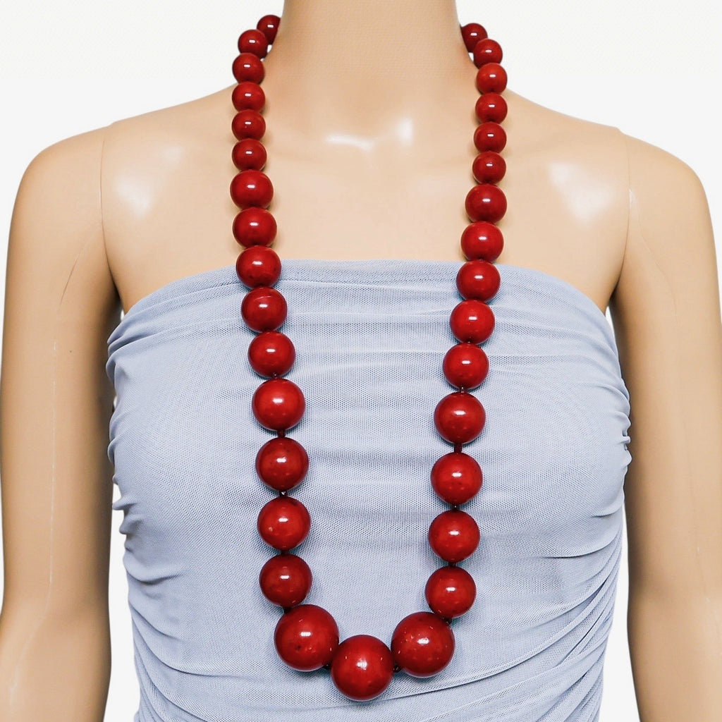 BEN-AMUN Vintage 80s Statement Necklace Cherry Red Resin Graduated Beads
