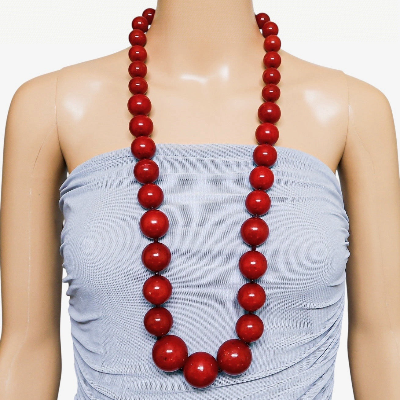 BEN-AMUN Vintage 80s Statement Necklace Cherry Red Resin Graduated Beads