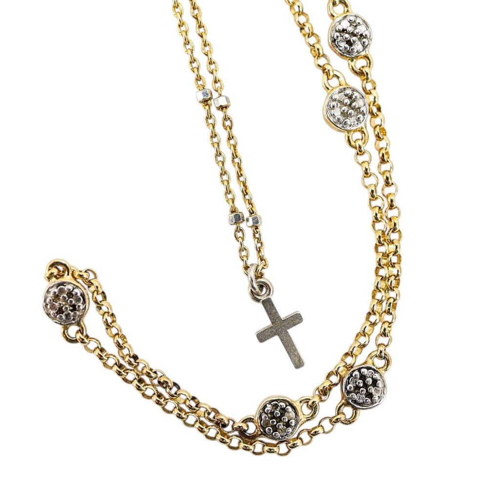 Lot 2 Stackable Layered Necklace Set Sterling Silver Vermeil 925 Chains W Charms