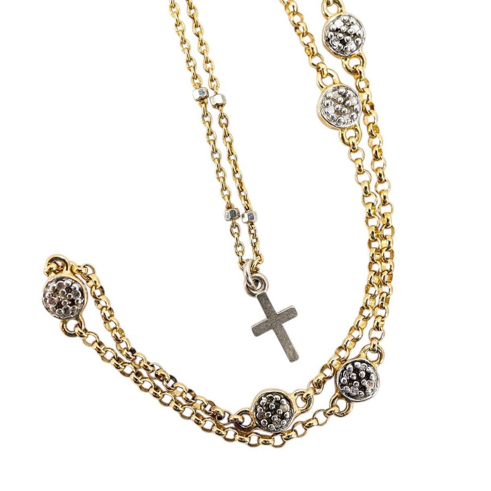 Lot 2 Stackable Layered Necklace Set Sterling Silver Vermeil 925 Chains W Charms