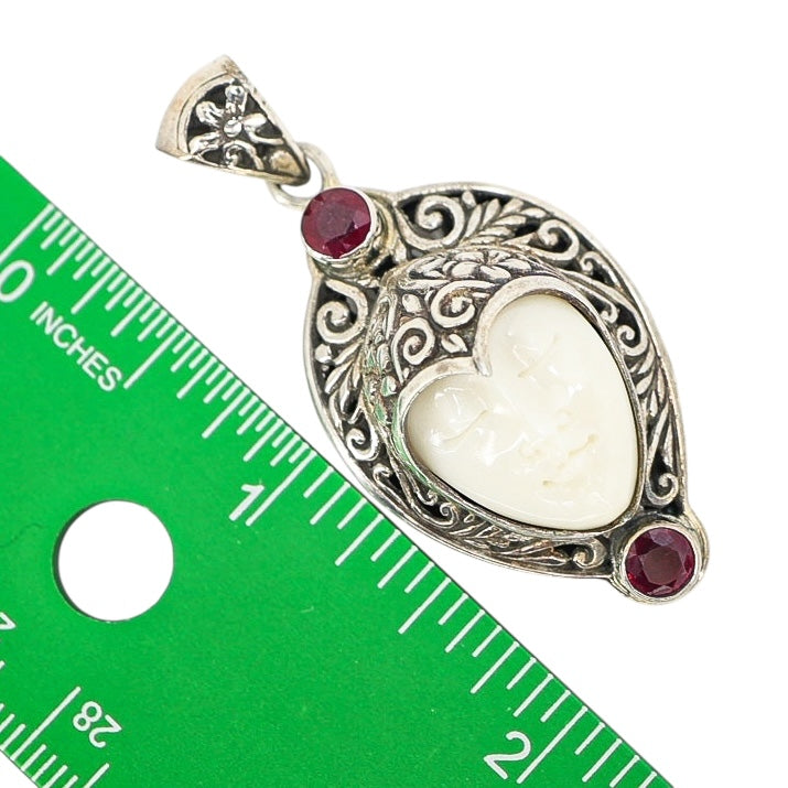 Vintage Sterling Silver Carved Face Pendant – Boho Bali Style