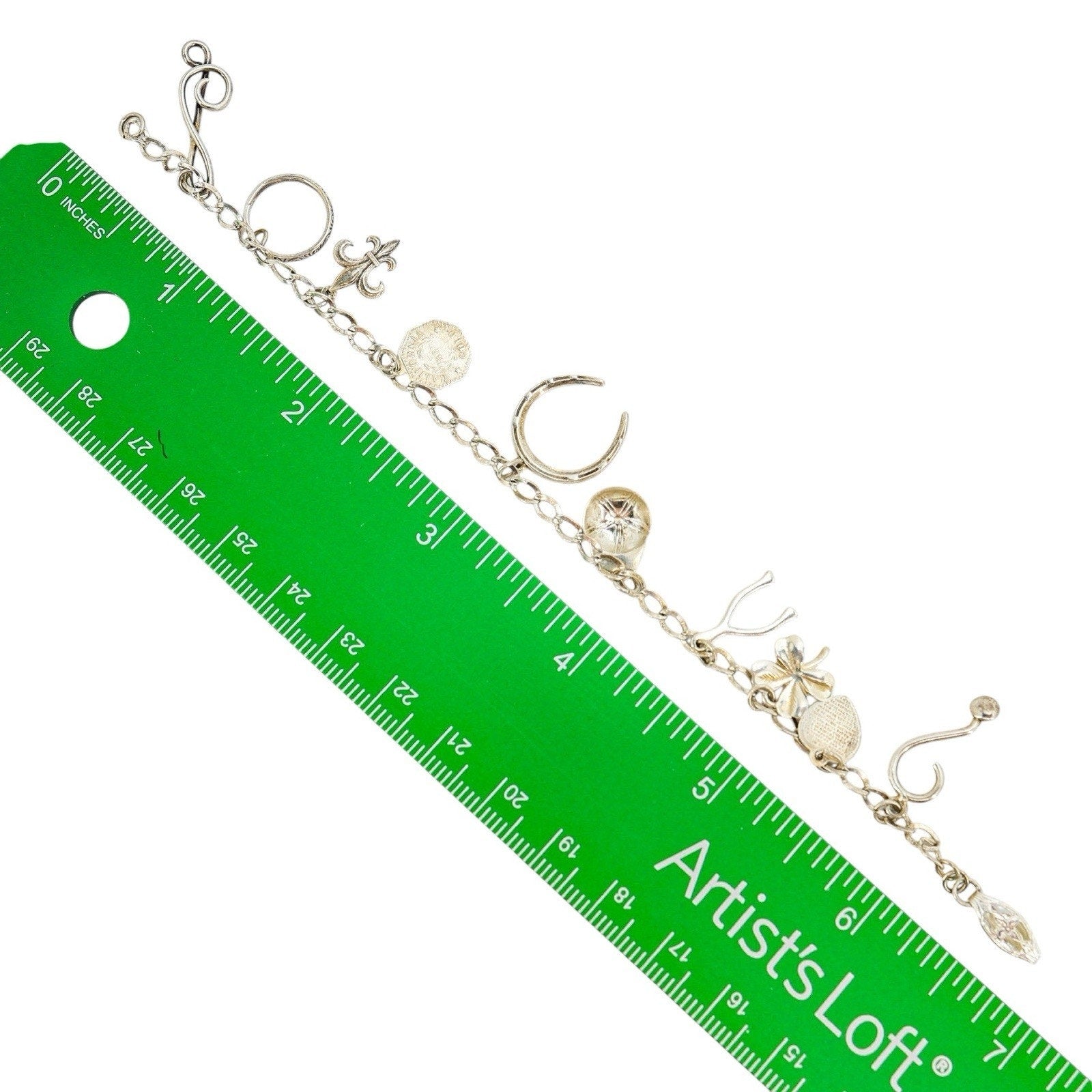 Vintage Sterling Silver Charm Bracelet Musical Sports Love Faith Lucky Symbols