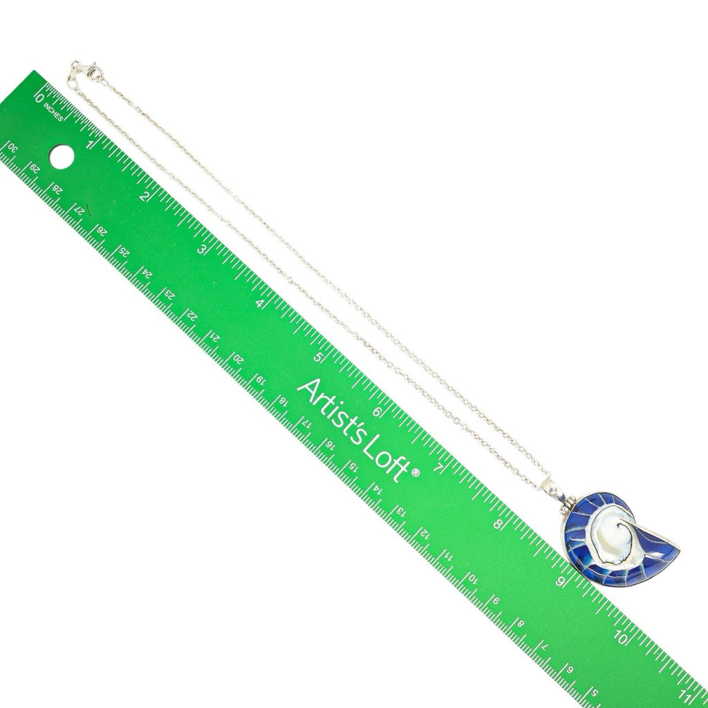 Sterling Silver Nautilus Pendant Necklace – Blue Resin Inlay & Mother of Pearl