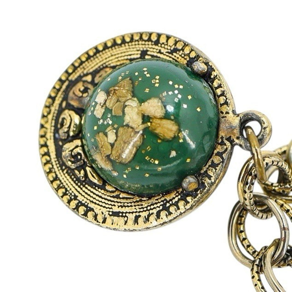 Bold Vintage Charm Bracelet Large Confetti-Style Lucite Resin Green Cabochons