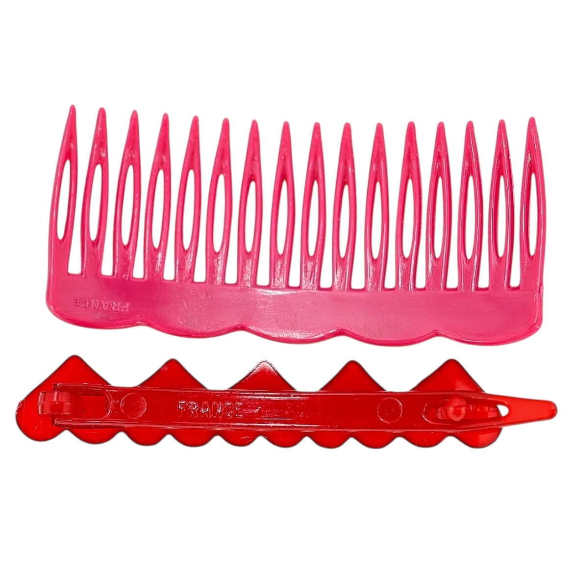 Vintage Girly Hair Accessories - Pink Comb & Kawaii Red Hearts Barrette Marked France