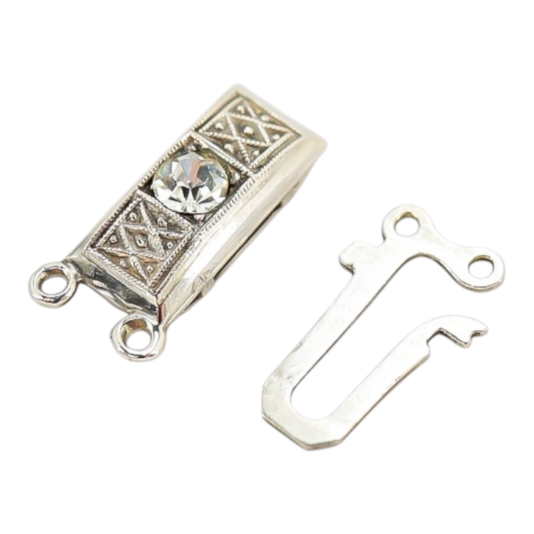 Vintage European 835 Silver Box Clasp with Faceted Crystal – 2-Strand Art Deco Style
