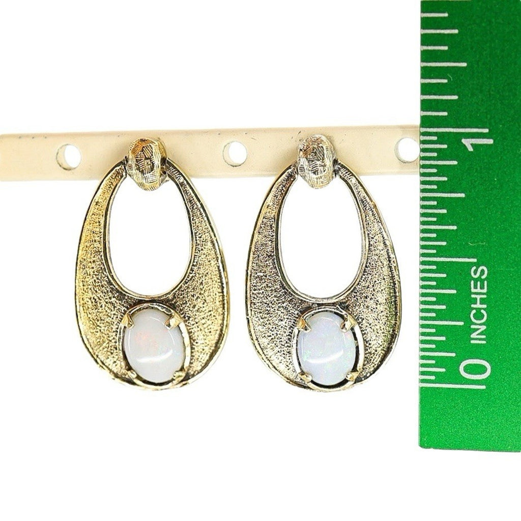 Vintage MCM Wells Sterling Textured Vermeil Australian Opal Earrings Oval Drop