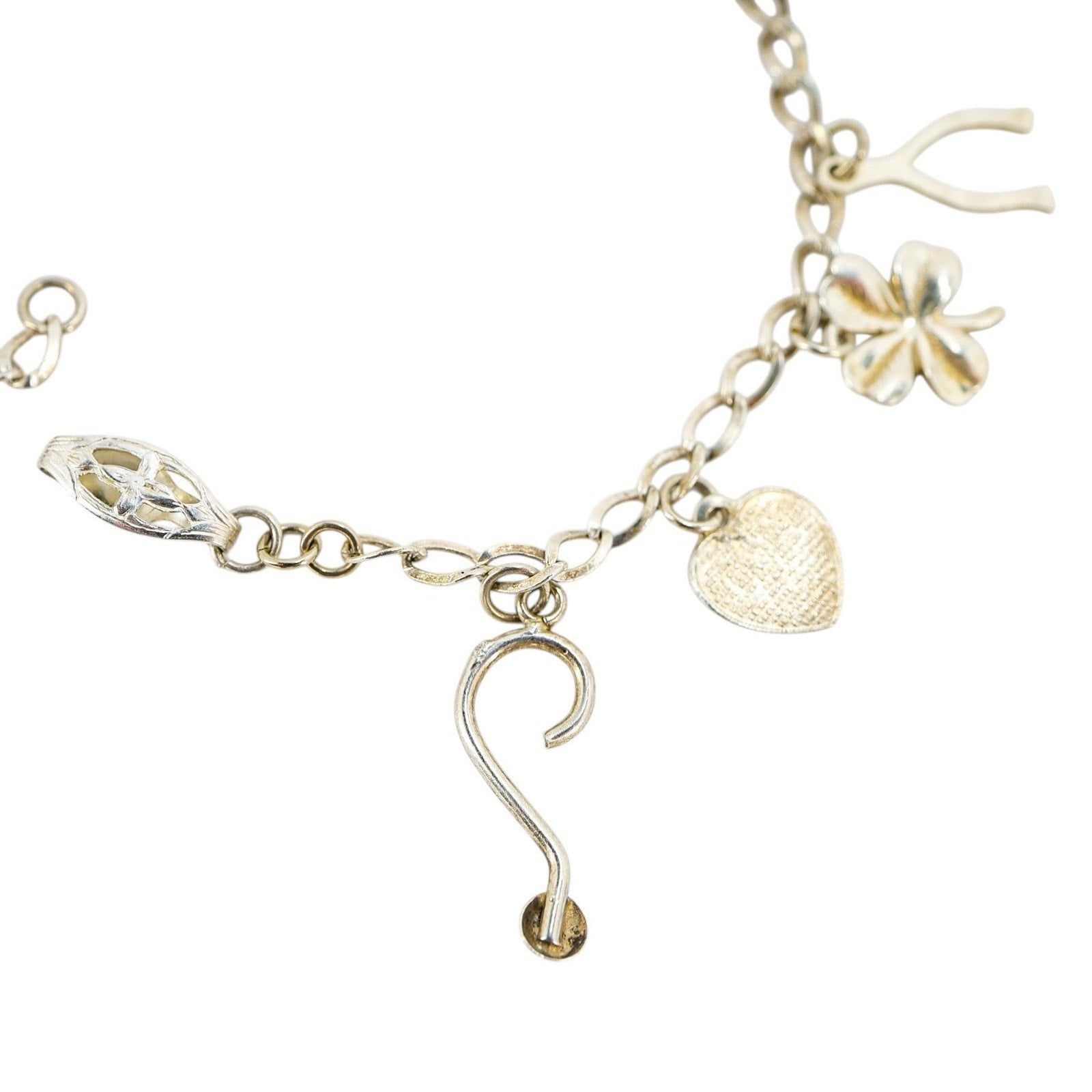 Vintage Sterling Silver Charm Bracelet Musical Sports Love Faith Lucky Symbols