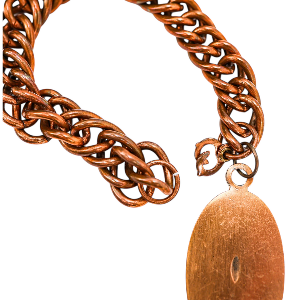 Vintage Solid Copper Curb Chain Bracelet with Bell Trading Post Roadrunner Charm – Southwestern Style
