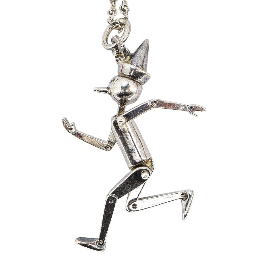 Vintage Sterling Silver Articulated Pinocchio Puppet Pendant Necklace