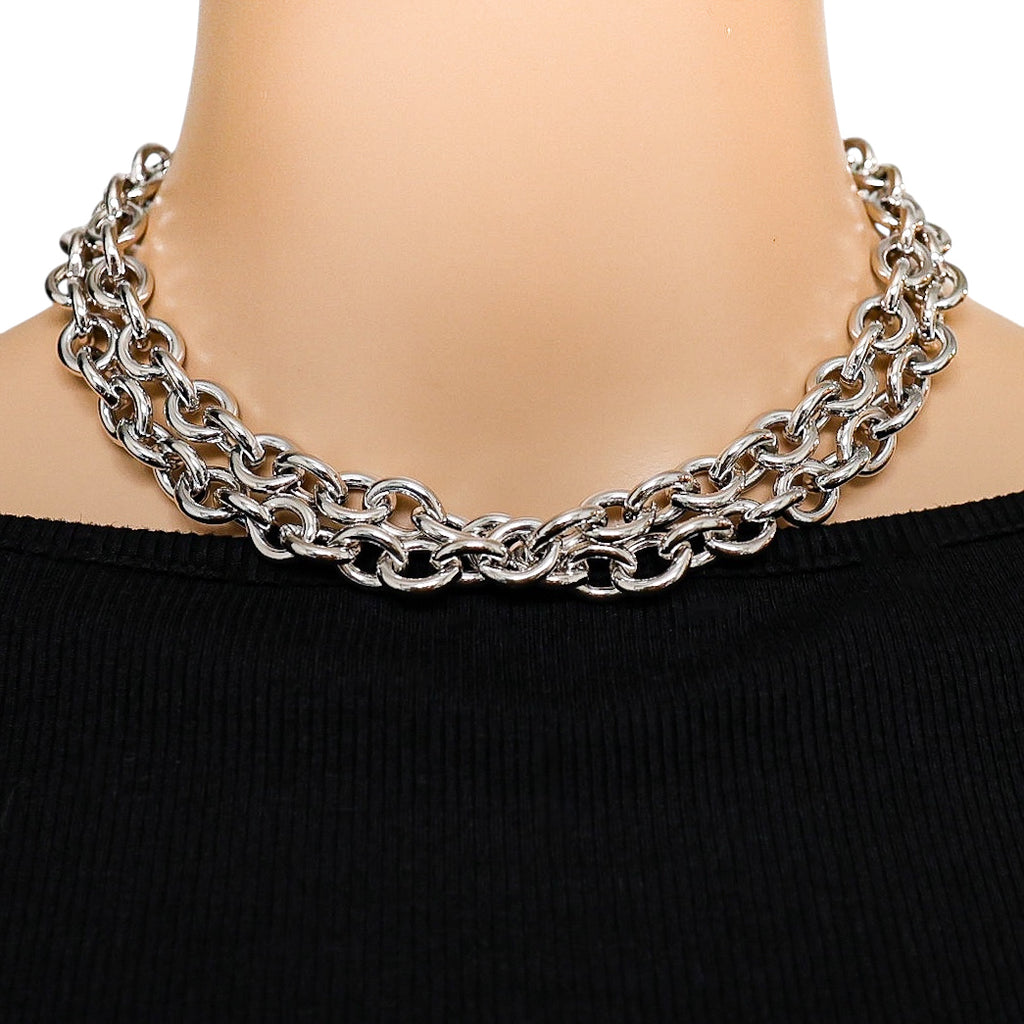 Vintage Monet Silver-Tone Chunky Chain Necklace - Classic Bold Layering 1980s