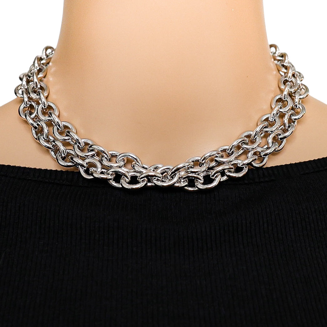 Vintage Monet Silver-Tone Chunky Chain Necklace - Classic Bold Layering 1980s