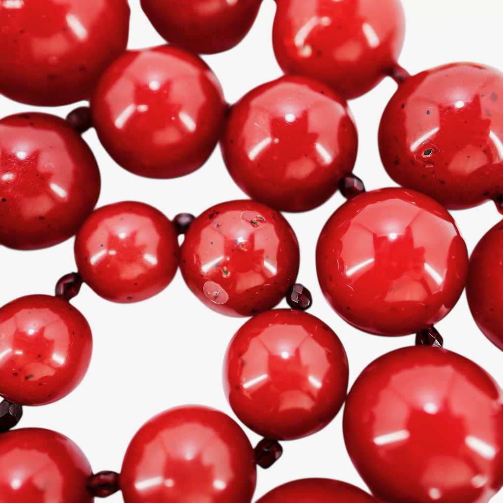 BEN-AMUN Vintage 80s Statement Necklace Cherry Red Resin Graduated Beads