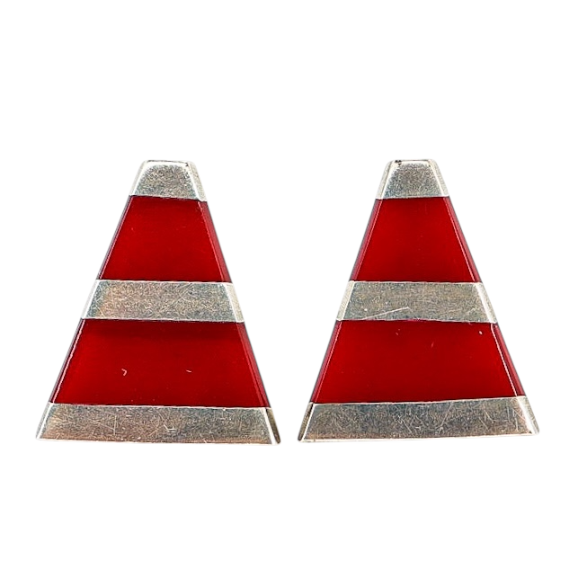 Red Enamel Triangle Sterling Silver Earrings – Mexico Modernist Design