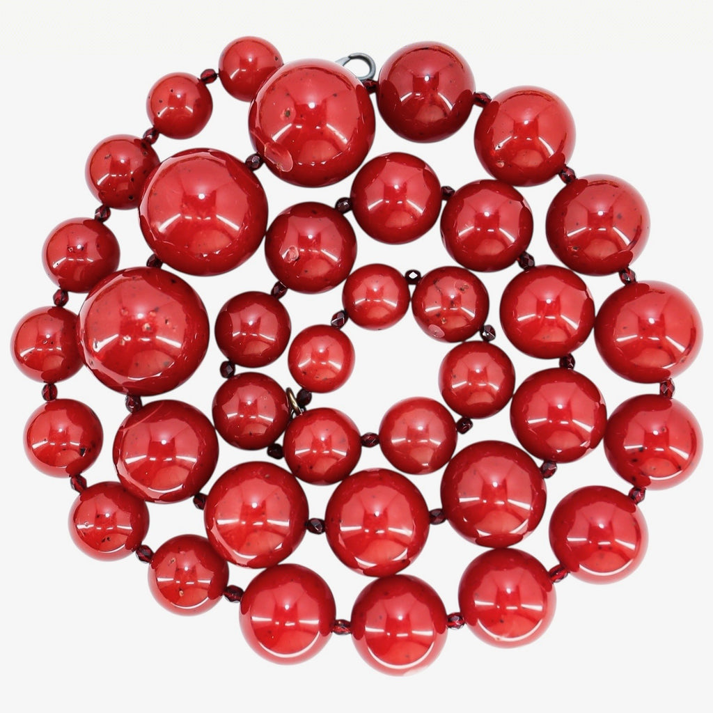 BEN-AMUN Vintage 80s Statement Necklace Cherry Red Resin Graduated Beads