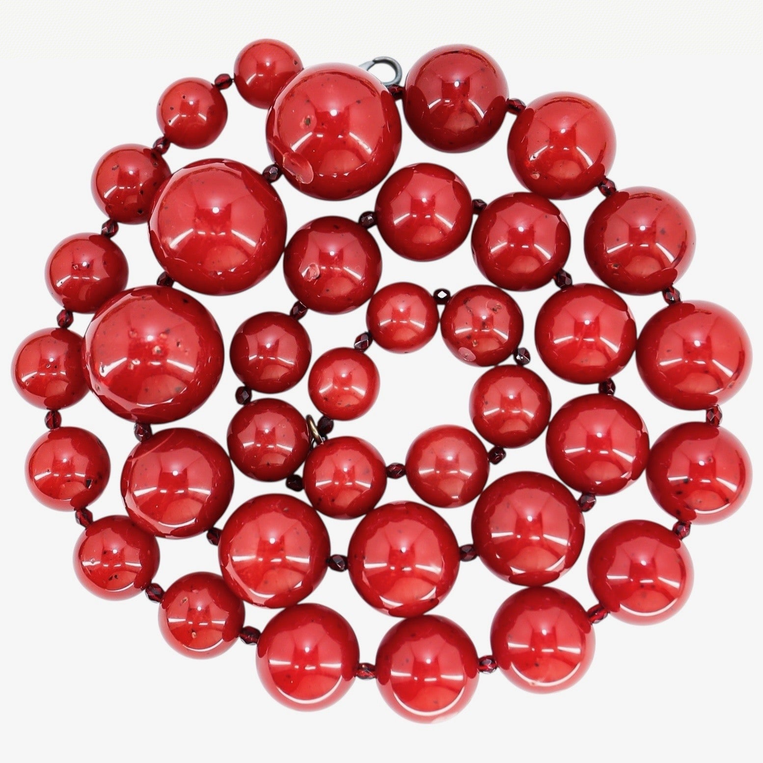 BEN-AMUN Vintage 80s Statement Necklace Cherry Red Resin Graduated Beads