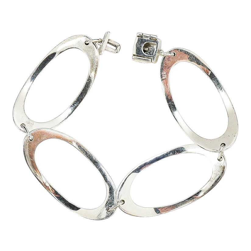 Modernist Sterling Silver Open Oval Link Bracelet – 7.75”, 24.6G