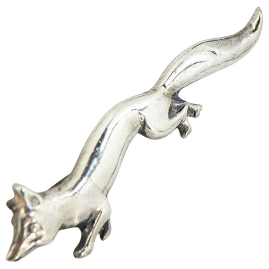 Vintage MCM Handmade Sterling Fox Brooch Silver Mexico Stamp C-Clasp 2.5” 1950s