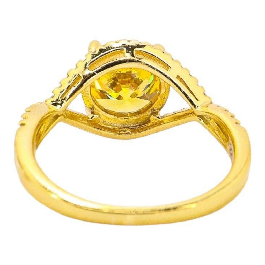 Bold Statement Sterling Silver Cocktail Ring 925 Yellow Round Stone Size 8
