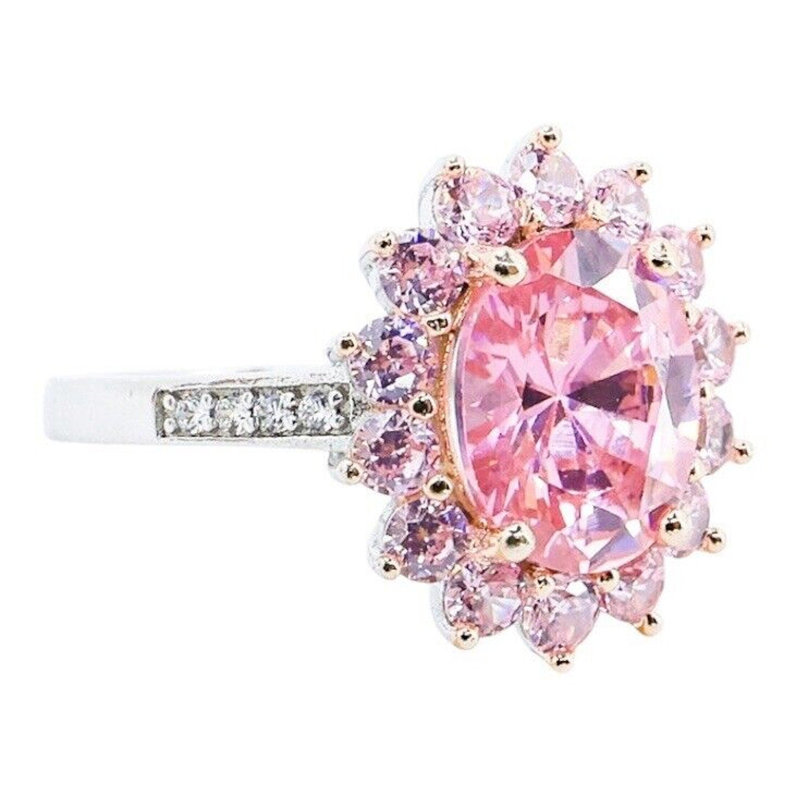 Large Statement Cocktail Sterling Silver Ring 925 Pink Oval Stone Size 7