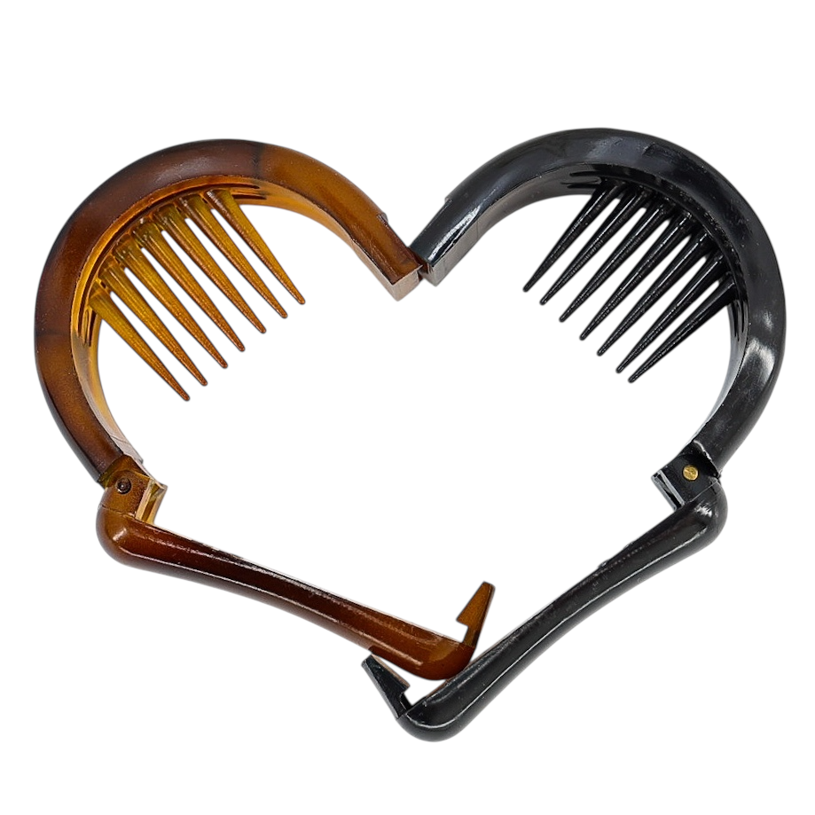 Vintage French Brevete SGDG Hinged Hair Clips - Pair Horsebit Shape