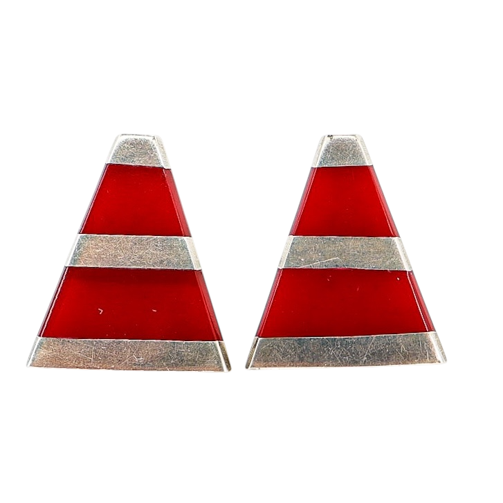 Red Enamel Triangle Sterling Silver Earrings – Mexico Modernist Design