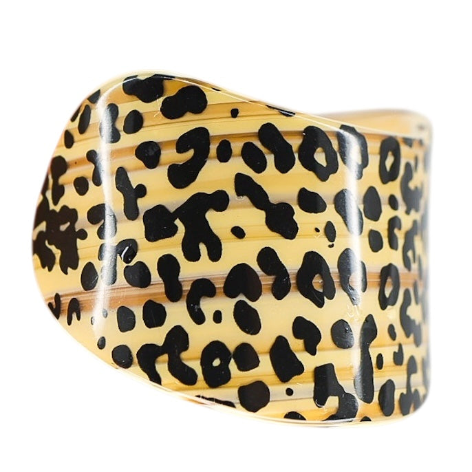 Vintage Retro Cellulose Acetate Wide Cuff Bypass Bracelet Leopard Print Stripes