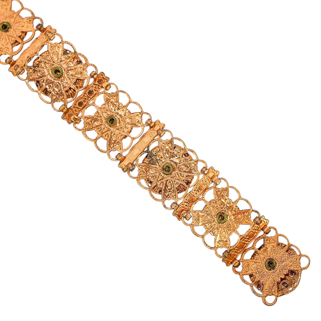 Vintage Copper Filigree Bracelet with Goldstone Art Glass Cabochons