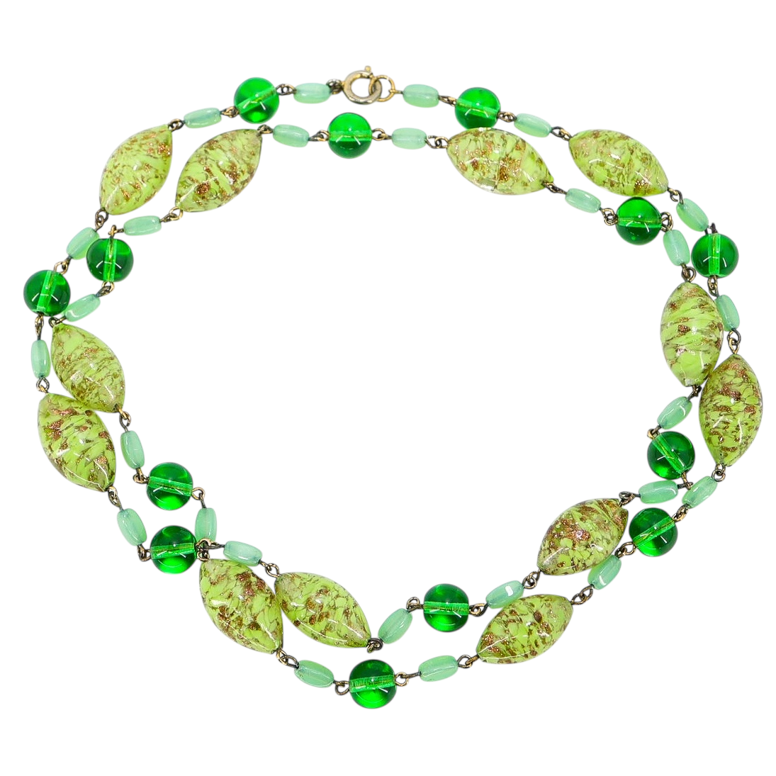 Vintage Murano Green Art Glass Necklace Aventurine Copper Flecks