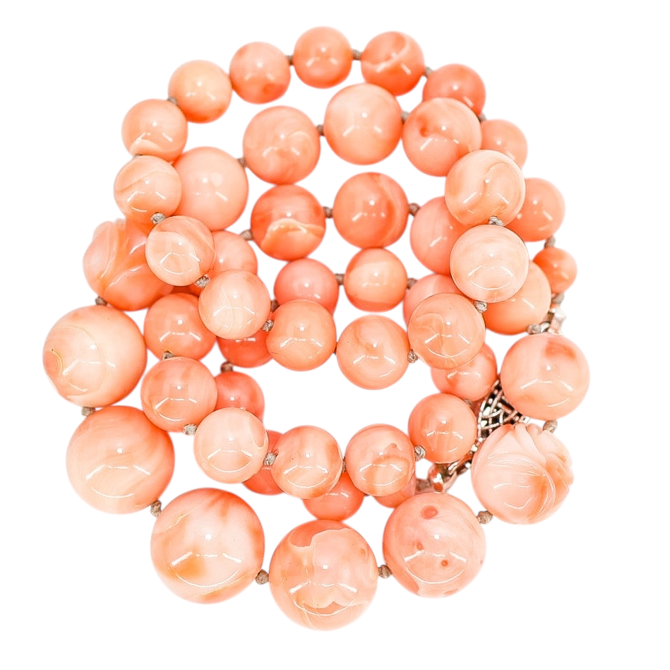 Salmon Pink Peach Momo Coral Necklace - New Strung w NOS Beads - 40g 18”