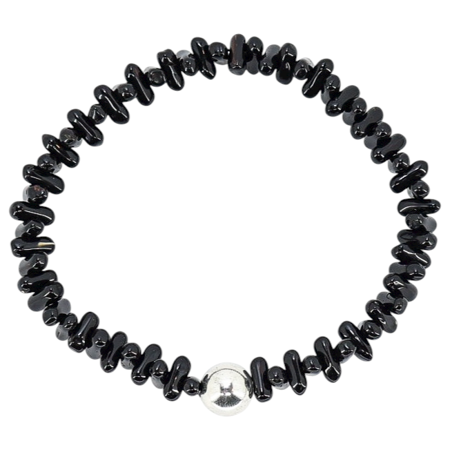 Natural Black Coral Bracelet With Sterling Silver Accent Bead