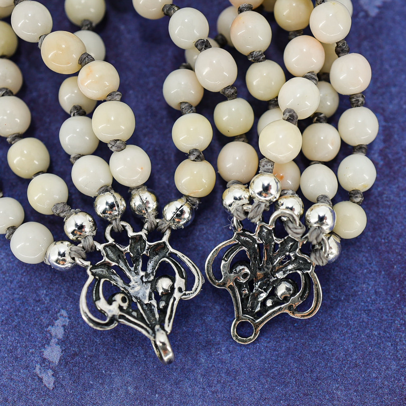 OOAK Vintage Style 5-Strand Angel Skin Coral Bracelet Ornate Sterling Clasp 8 In