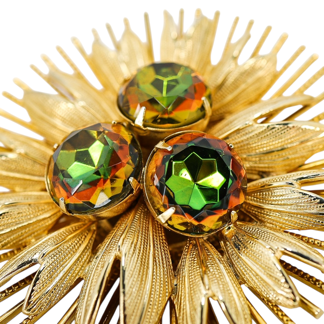Large Vintage Watermelon Glass Rhinestone Brooch - Starburst Design