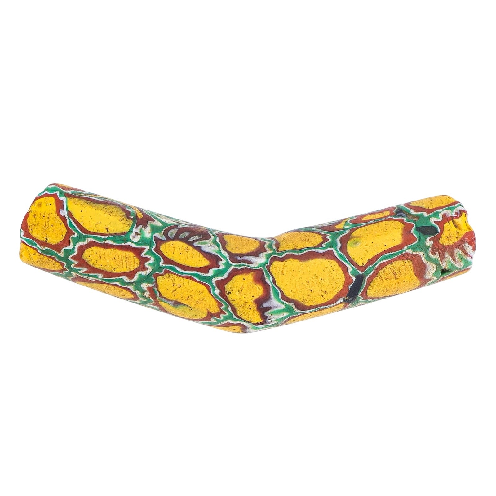Huge Antique Venetian Millefiori Trade Bead Elbow Green Yellow Red 59mm X 13mm