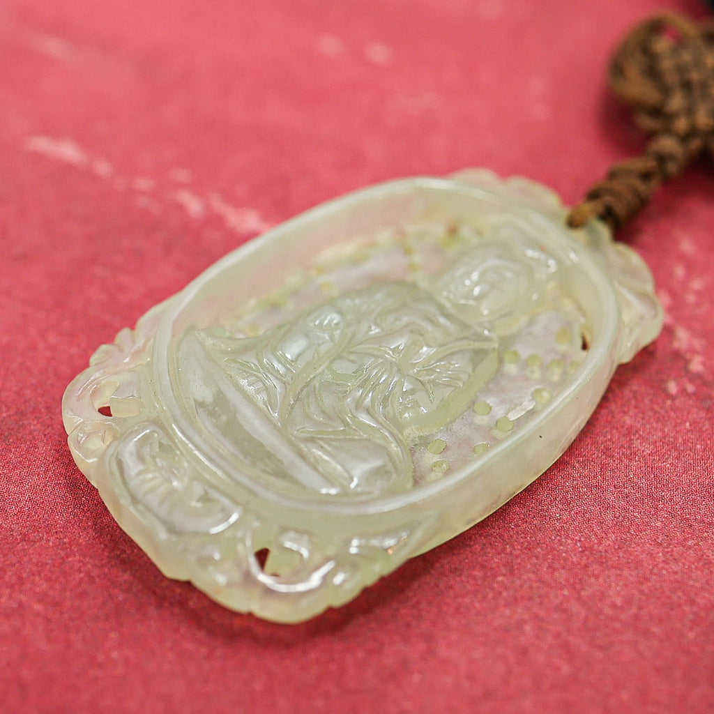 Jade Jadeite Finely Hand Carved Buddha Pendant Necklace 1 5/8 in x 1 in 11g