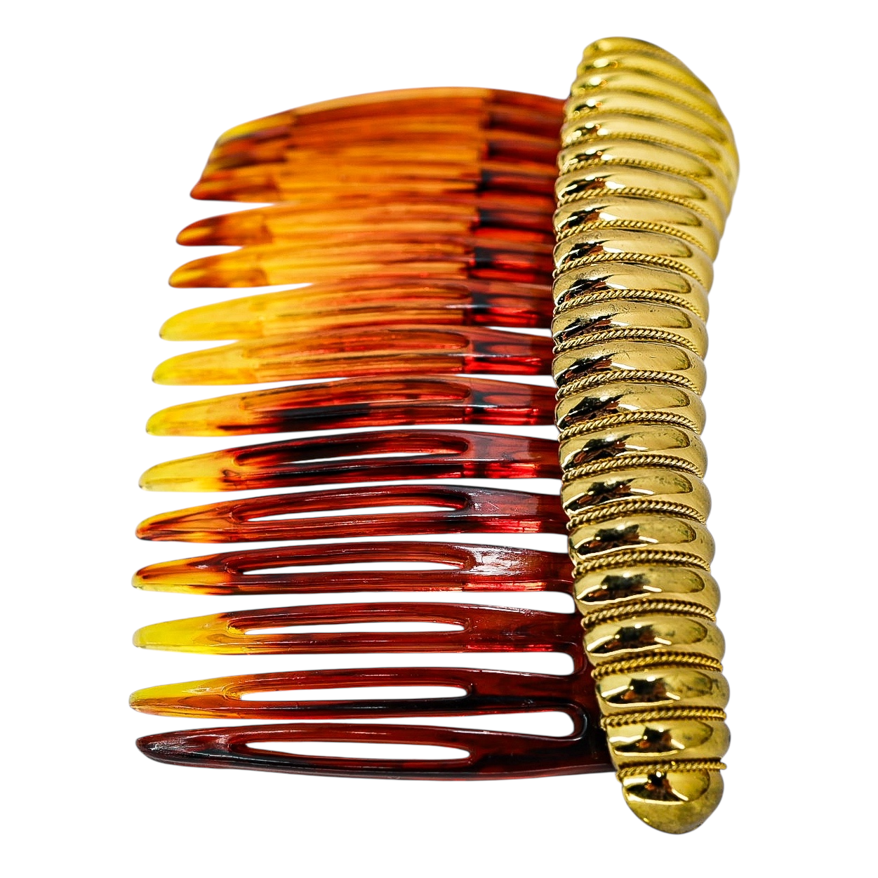 Paris Diffusion 1979 Tortoiseshell & Gold Twisted Rope Hair Comb