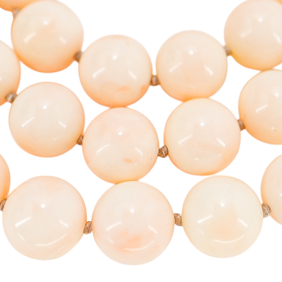 Blush Pink Angel Skin Momo Coral Necklace - New Strung w NOS Beads - 9mm 49g 18”