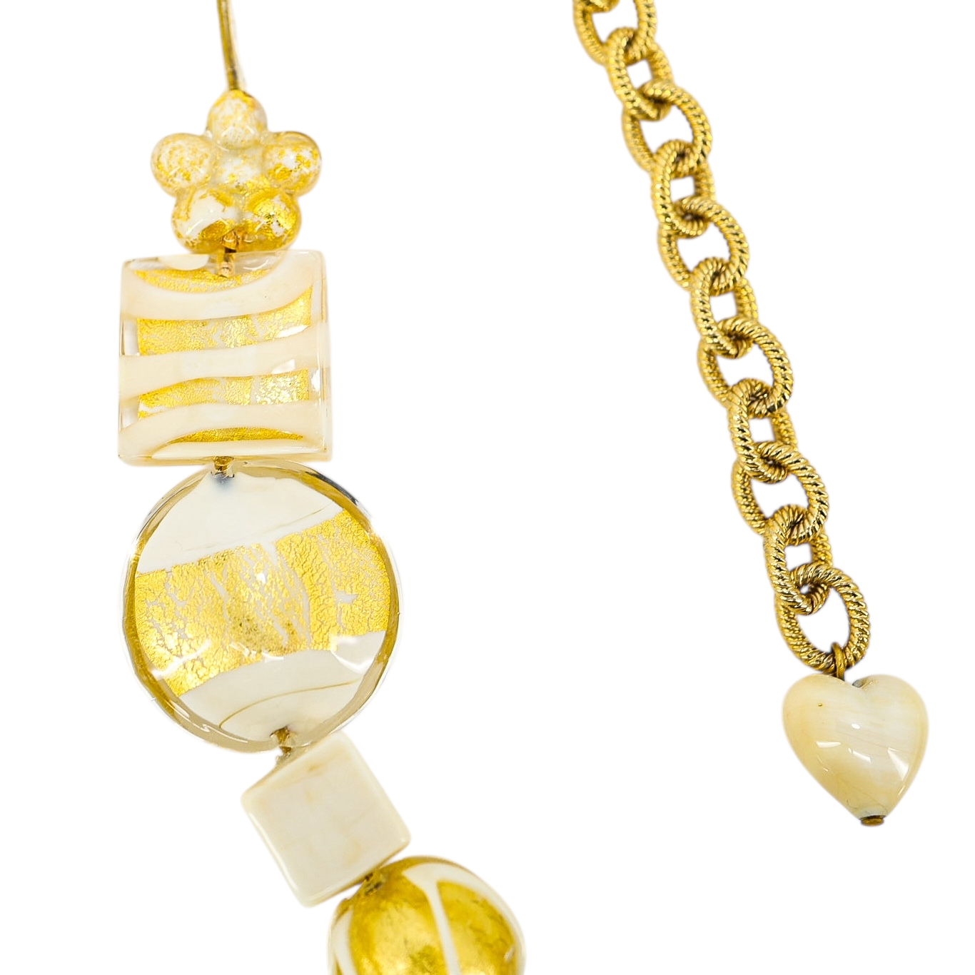 OroVetro - Signed Murano Necklace & Bracelet Set - Cream And Gold Foil Beads