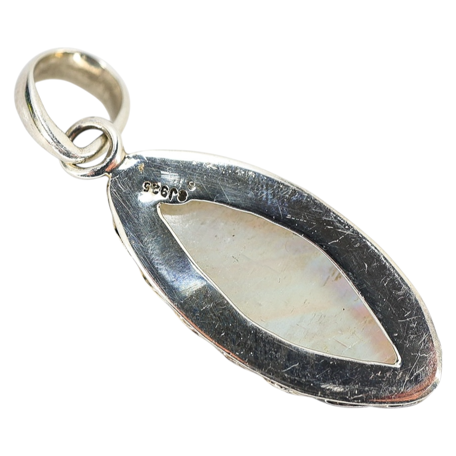 Vintage Rainbow Moonstone Pendant – Sterling Silver SJ925, Marquise Cabochon