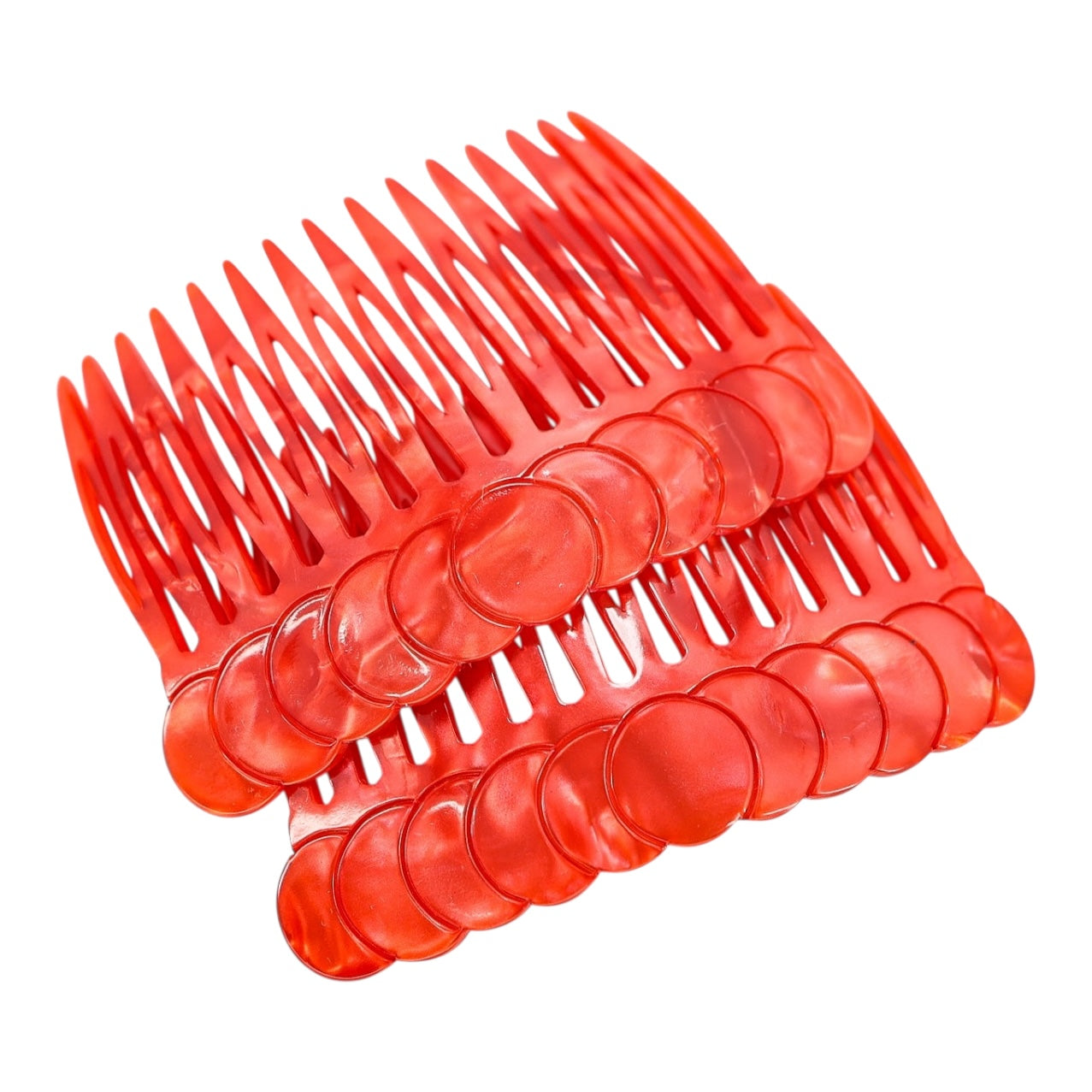 Vintage Handmade French Red Hair Combs – Marbled Cellulose Acetate, Set of 2