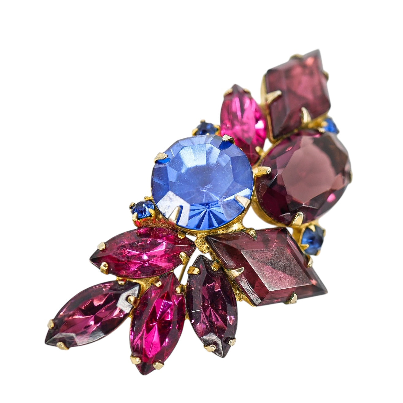 Juliana D&E Rhinestone Brooch – Large 2.5” Fuchsia Purple & Blue