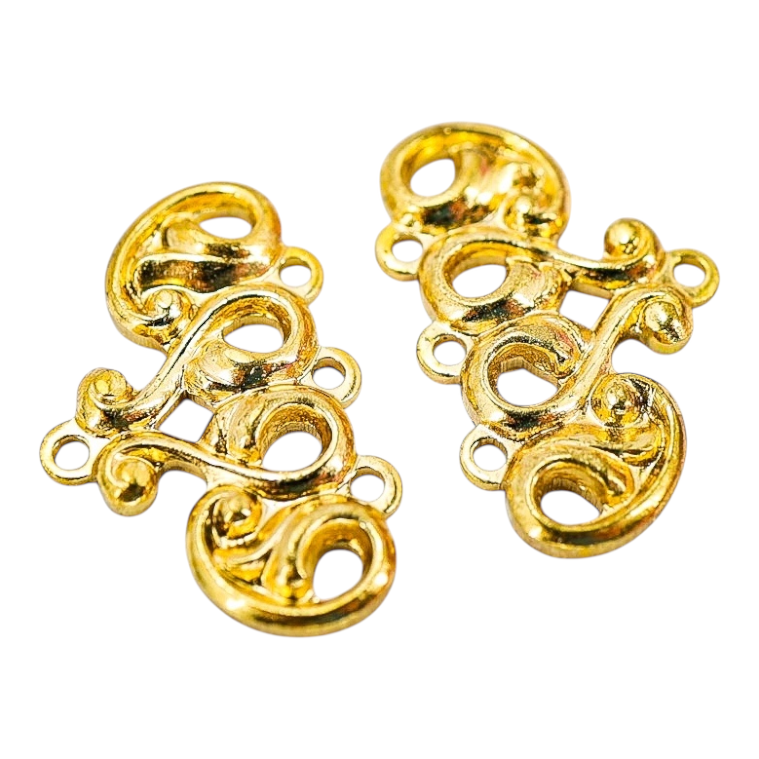 Vintage NOS 3-Strand Gold-tone Connector Findings - Scroll Design