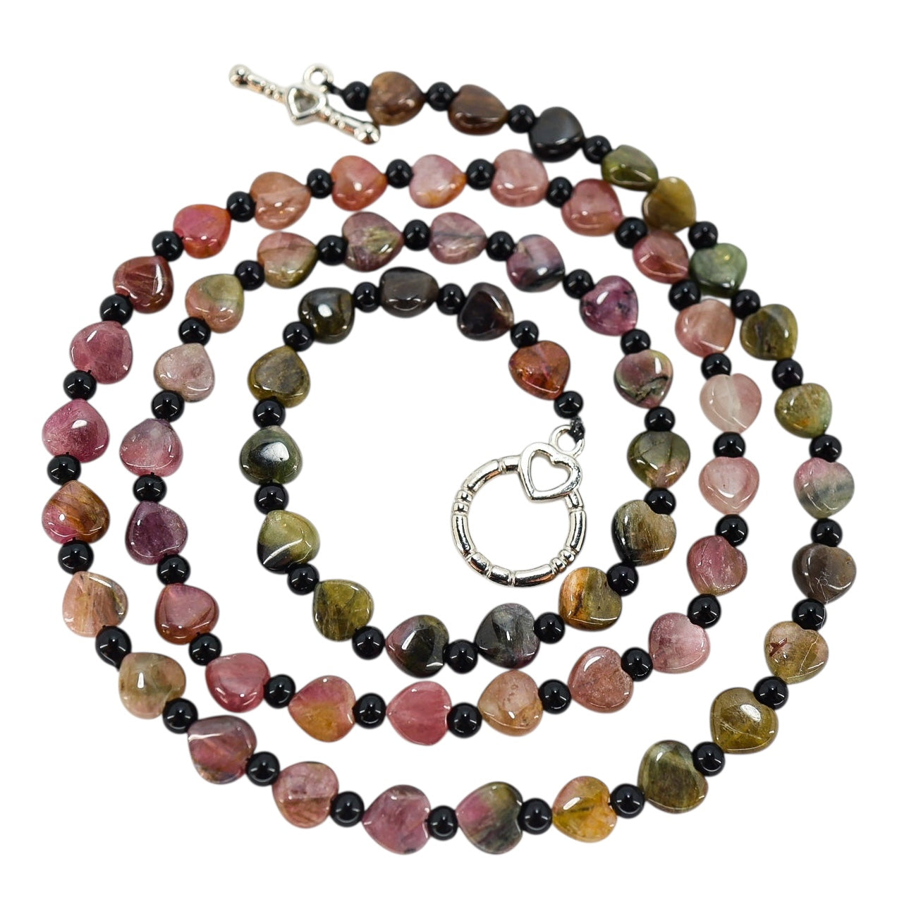 Pink & Green Genuine Tourmaline Heart Bead Necklace 24” October Birthstone