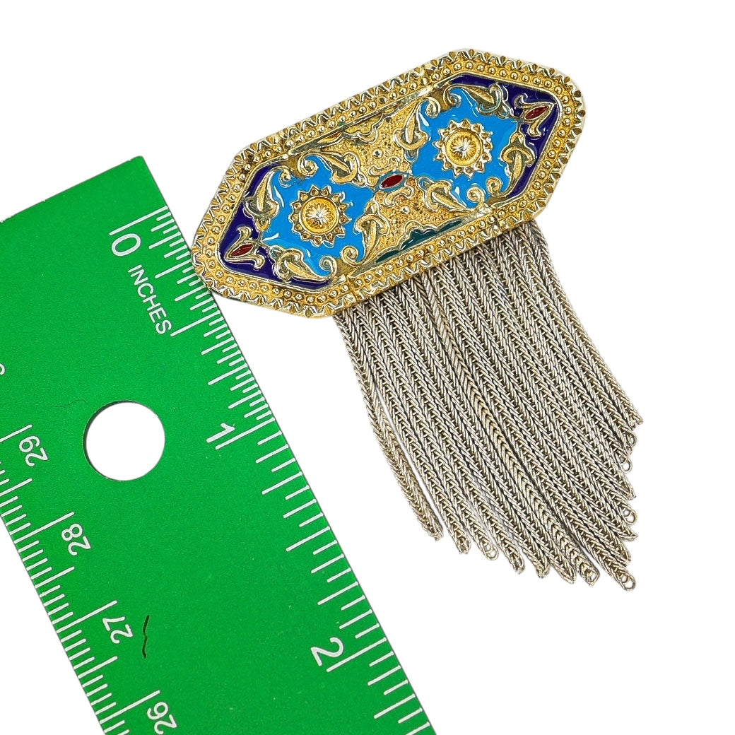 Vintage BANU 925 Enamel Tassel Brooch Turkish Ottoman Revival