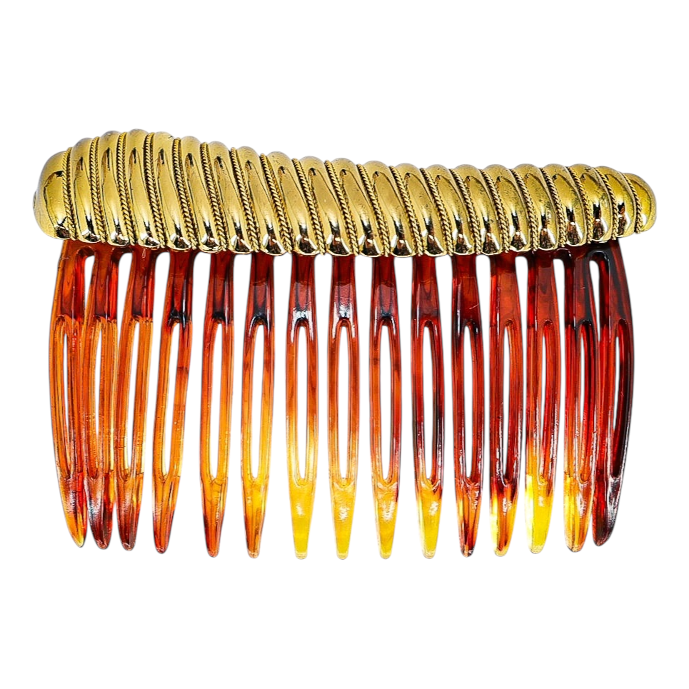 Paris Diffusion 1979 Tortoiseshell & Gold Twisted Rope Hair Comb