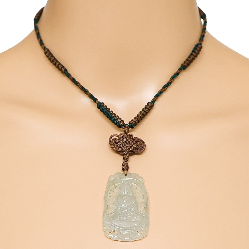 Jade Jadeite Finely Hand Carved Buddha Pendant Necklace 1 5/8 in x 1 in 11g