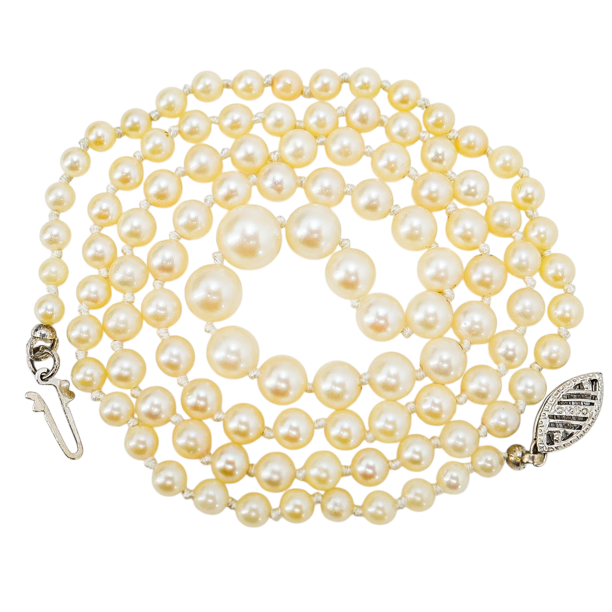 Vintage Akoya Pearl Necklace 14K White Gold Clasp Made in USA