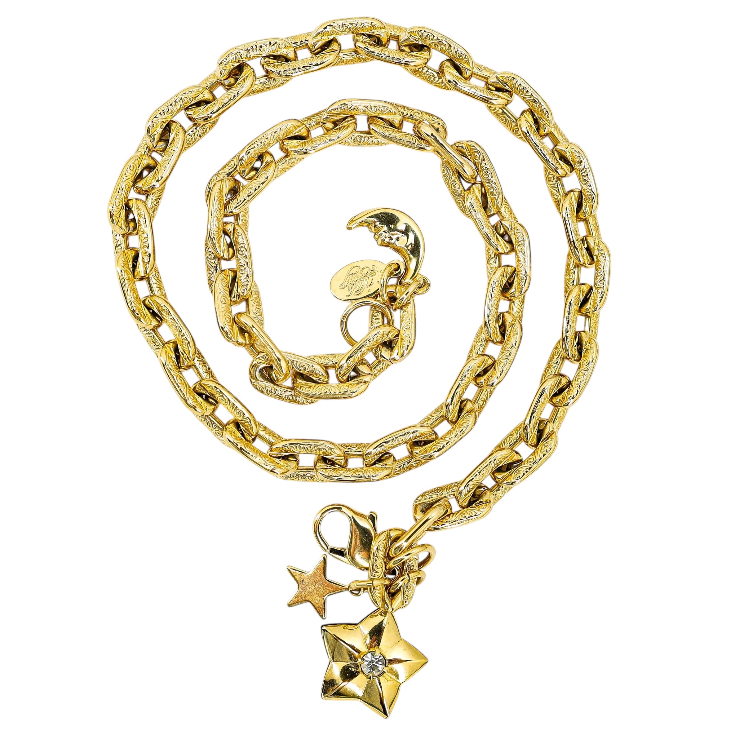 Vintage Kirks Folly Textured Ornate Chain 15” Celestial Charms Near Clasp