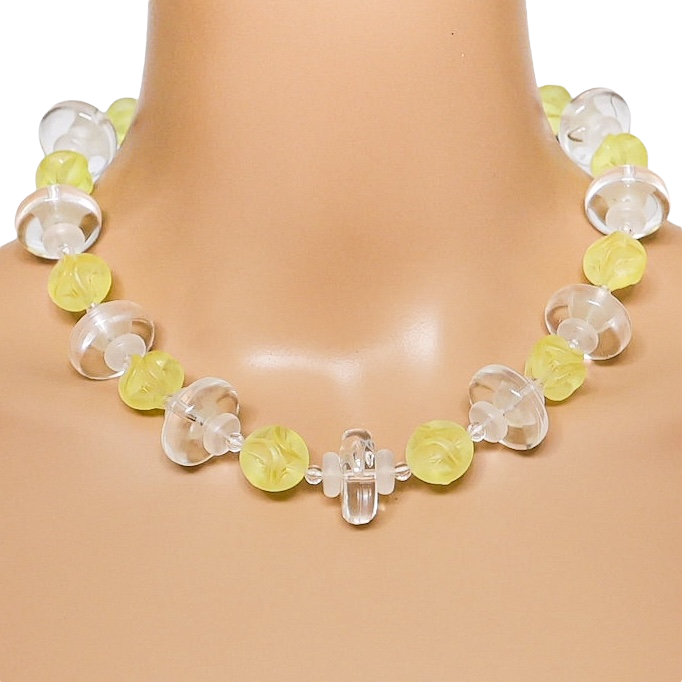 Vintage Cellulose Acetate Necklace Clear Yellow Mod Retro - Chunky
