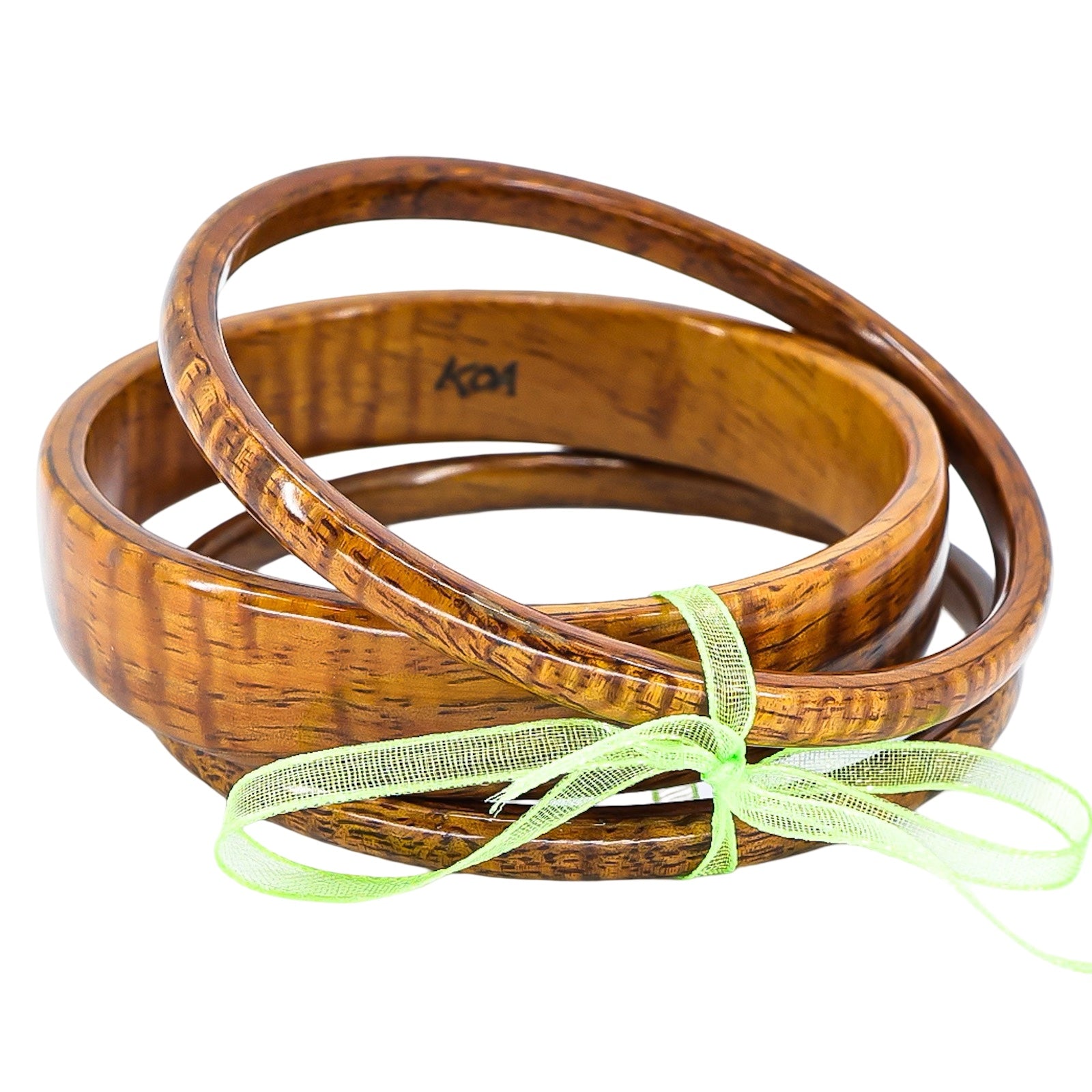 Vintage Hawaiian Koa Wood Bangle Bracelet Set – 3 Stacking Bangles Tiger Grain Koa